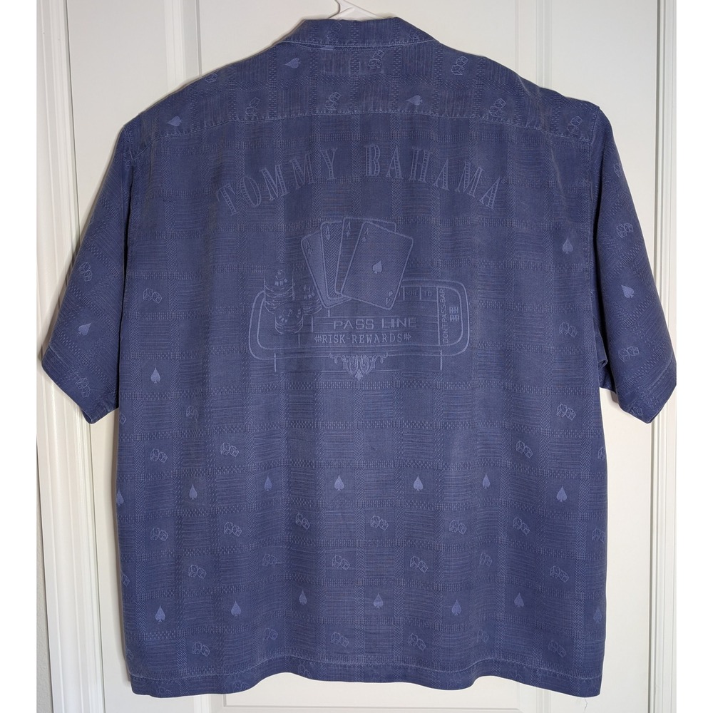 Tommy Bahama Mens XXL Blue 100% Silk Rewards Casino Poker Camp Shirt BEAUTIFUL!